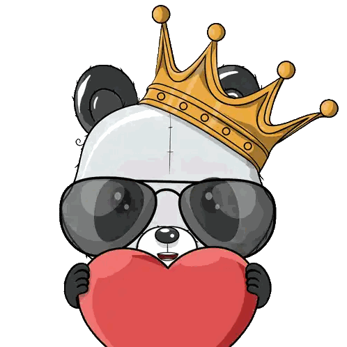 A Panda Wearing Sunglasses And A Crown Holds A Heart Sticker