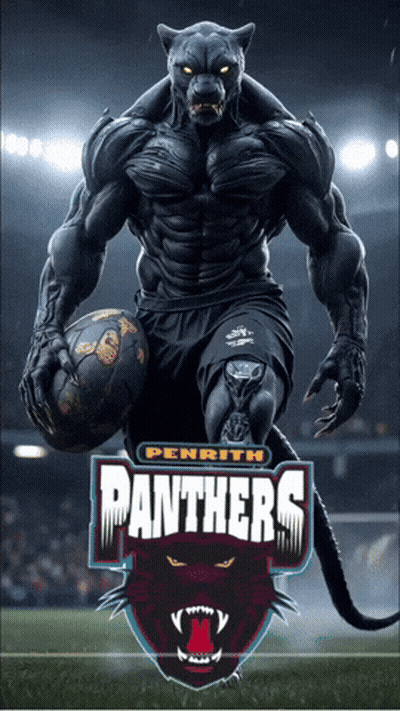 A Panther Holding A Soccer Ball With The Panthers Logo On It GIF