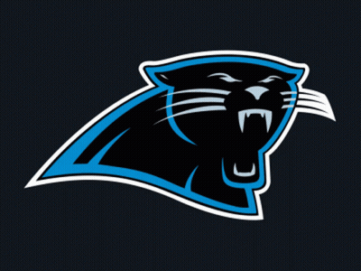A Panther With Its Mouth Open And Teeth Showing Is A Logo For The Carolina Panthers GIF