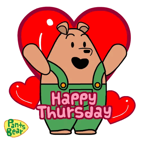 A Pants Bear Cartoon Says Happy Thursday With Red Hearts Around Him Sticker