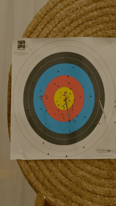 A Paper Target With A Red Yellow And Blue Circle With Arrows In It GIF