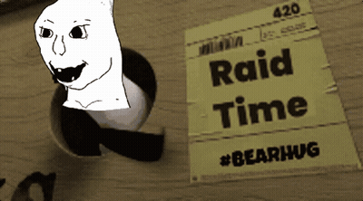 A Paper That Says Raid Time Next To A Drawing Of A Face GIF