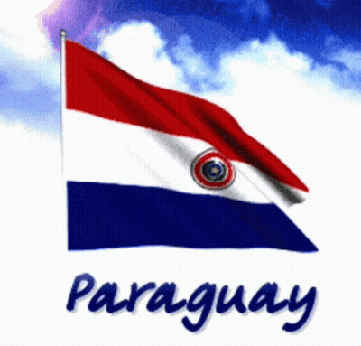 A Paraguay Flag Is Waving In The Wind Against A Blue Sky GIF