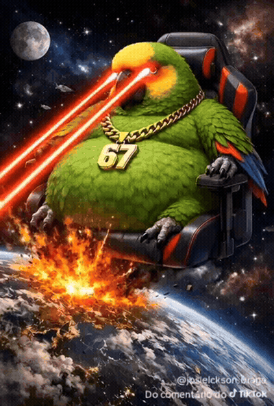 A Parrot Wearing A Necklace With The Number 67 GIF