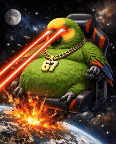 A Parrot With The Number 67 On Its Neck GIF