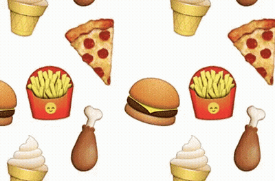 A Pattern Of Fast Food Icons Including A Hamburger French Fries Ice Cream And A Chicken Leg GIF