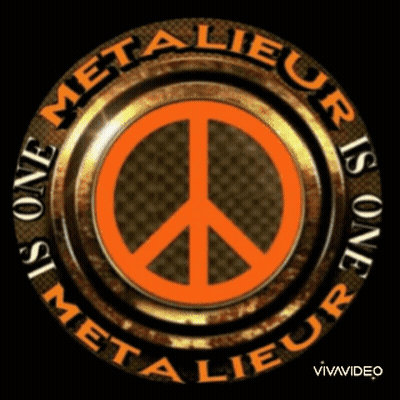 A Peace Sign In A Circle With The Words Metalieur Is One Written Around It GIF
