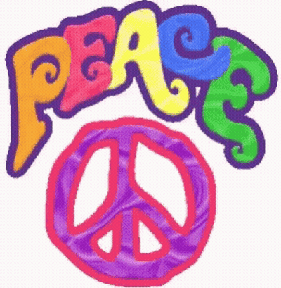 A Peace Sign Is Surrounded By Colorful Letters And Swirls GIF