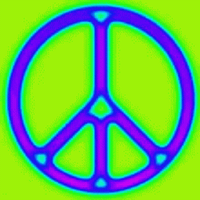 A Peace Sign On A Blue Background With A Yellow Border GIF