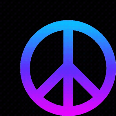 A Peace Sign That Is Blue And Purple On A Black Background GIF