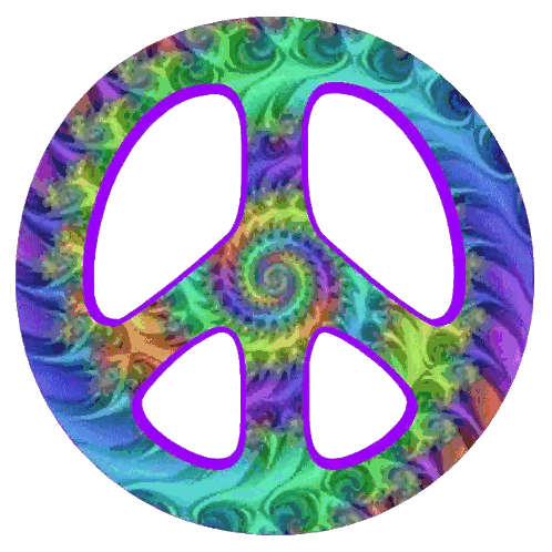 A Peace Sign With A Purple Outline And A Swirl Around It Sticker