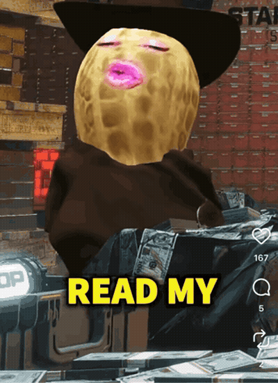 A Peanut Wearing A Cowboy Hat Has A Pink Lip And The Words Read My Below It GIF