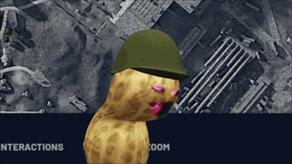A Peanut Wearing A Green Helmet With Interactions Written On The Bottom Right GIF