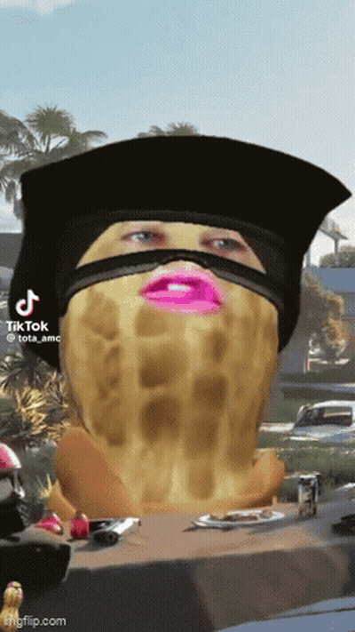 A Peanut With A Pink Lip And A Black Hat Is On A Tiktok Video GIF