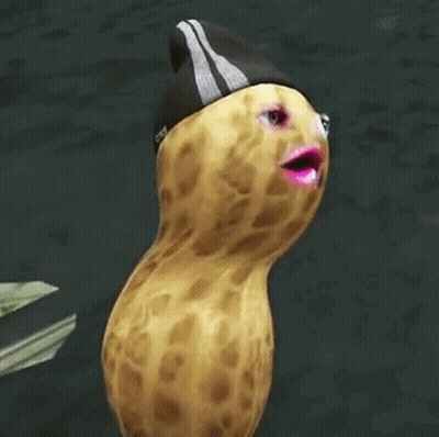A Peanut With A Pink Lip And A Black Hat On . GIF