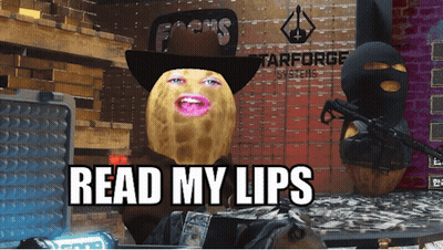 A Peanut With A Woman 'S Face And The Words Read My Lips On It GIF