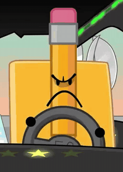A Pencil Is Driving A Car With An Angry Face GIF