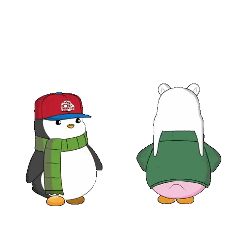 A Penguin And A Polar Bear Holding A Large Heart That Says Love You Sticker