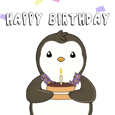 A Penguin Blowing Out A Candle On A Birthday Cake With The Words Happy Birthday Behind It Sticker