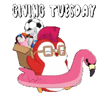 A Penguin Carrying A Flamingo Float And A Box Of Stuffed Animals On Tuesday Sticker