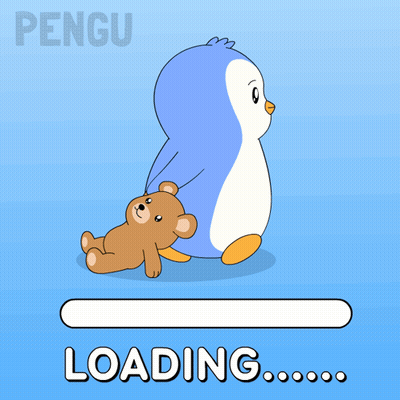 A Penguin Carrying A Teddy Bear And A Loading Bar GIF