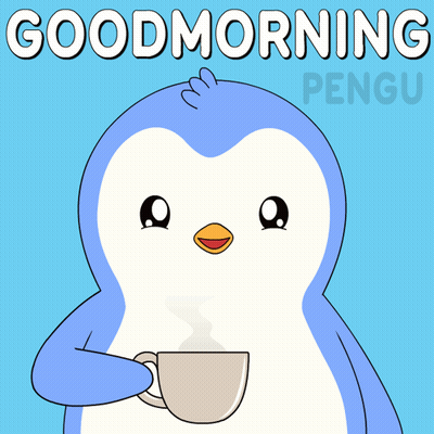 A Penguin Drinking From A Cup With The Words Good Morning Penguin GIF