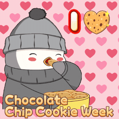 A Penguin Eating A Cookie With The Words Chocolate Chip Cookie Week Below GIF