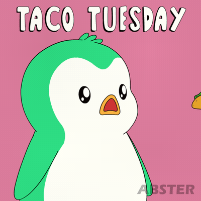 A Penguin Eating A Taco With The Words Taco Tuesday Above It GIF