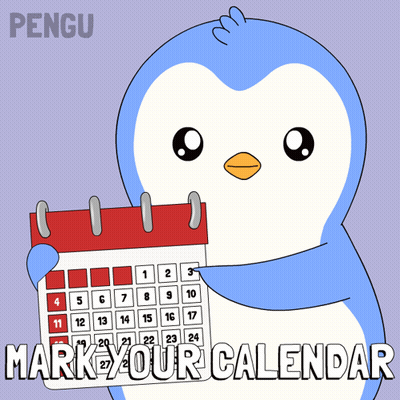 A Penguin Holding A Calendar With The Words " Mark Your Calendar " Below It GIF