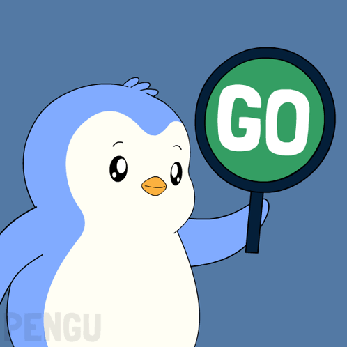 A Penguin Holding A Magnifying Glass That Says To Bed GIF