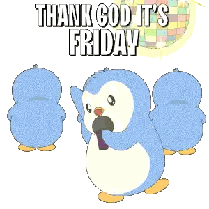 A Penguin Holding A Microphone With The Words Thank God It 'S Friday Above It Sticker