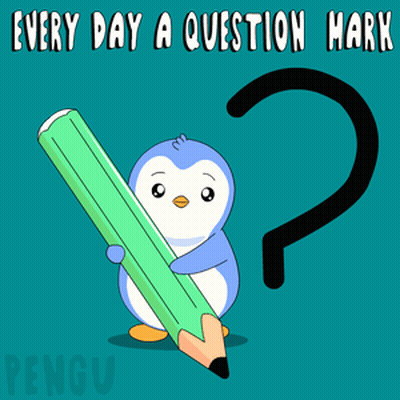 A Penguin Holding A Pencil With A Question Mark On It GIF
