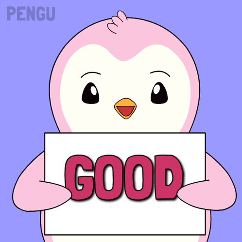 A Penguin Holding A Sign That Says Good GIF