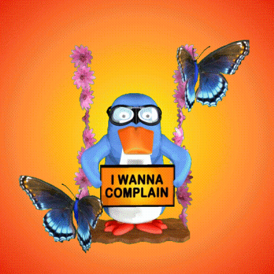 A Penguin Holding A Sign That Says " I Wanna Complain " GIF