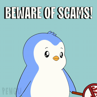 A Penguin Holding A Sign That Says No Scams GIF