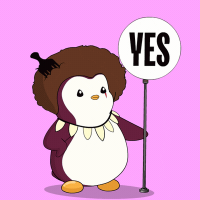 A Penguin Holding A Sign That Says Yes On It GIF