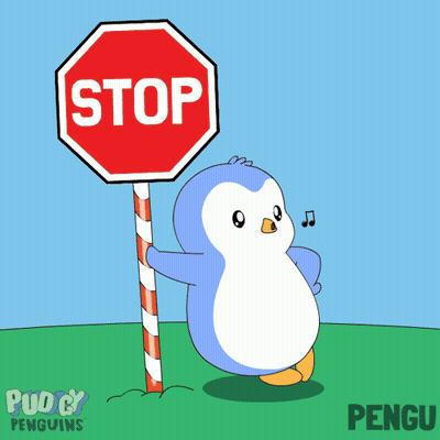 A Penguin Holding A Stop Sign With A Cane GIF