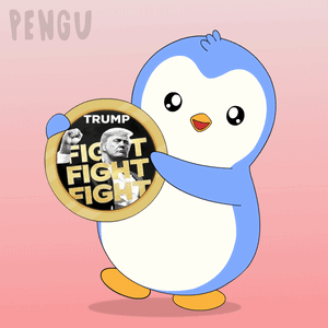 A Penguin Holding A Trump Fight Fight Coin GIF