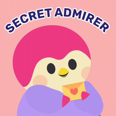 A Penguin Holding An Envelope With The Words Secret Admirer Written Above It GIF
