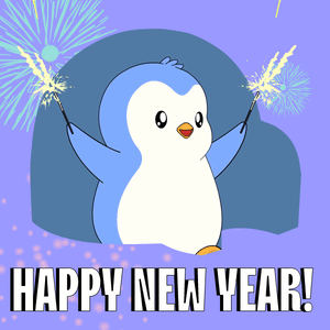 A Penguin Holding Sparklers With The Words Happy New Year GIF