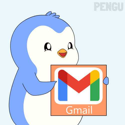 A Penguin Holds Up A Sign That Says Gmail GIF