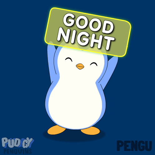 A Penguin Holds Up A Sign That Says Good Night GIF