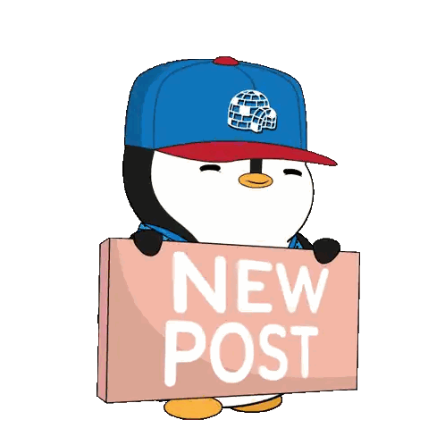 A Penguin In A Blue Hat Holds A Sign That Says New Post Sticker