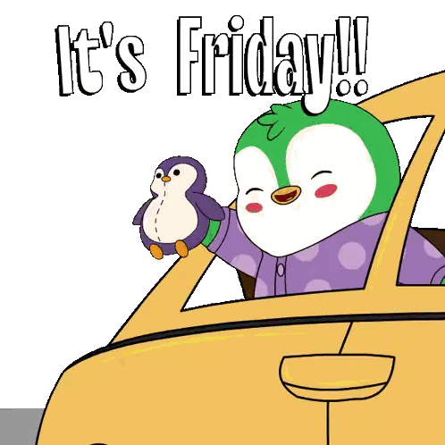A Penguin In A Car Holding A Stuffed Penguin That Says It 'S Friday !! Sticker
