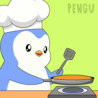A Penguin In A Chef 'S Hat Is Cooking A Pancake GIF