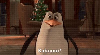 A Penguin In A Living Room Says Kaboom GIF