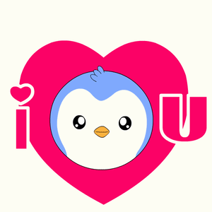 A Penguin In A Pink Heart With The Words I Love You Behind It GIF