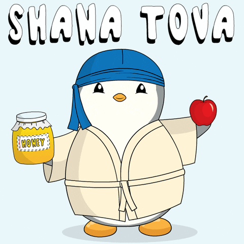 A Penguin In A Robe Is Holding A Jar Of Honey GIF