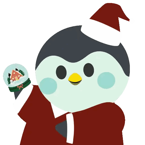 A Penguin In A Santa Suit Holds A Snow Globe Sticker