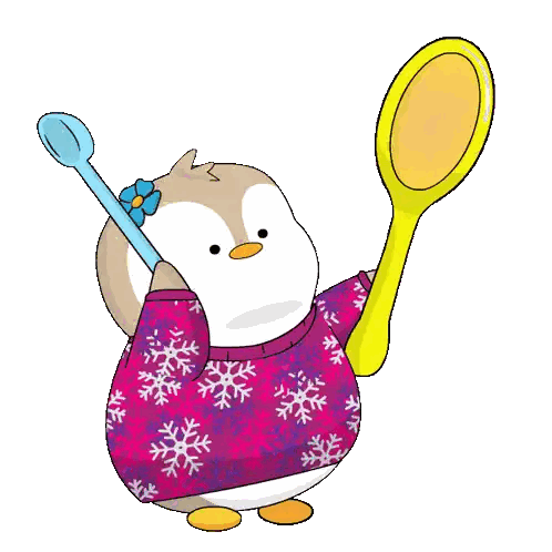 A Penguin In A Snowflake Sweater Is Holding A Mirror And A Toothbrush Sticker